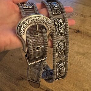 Vintage Silver Mesh Belt with Decorative Buckle western metallic